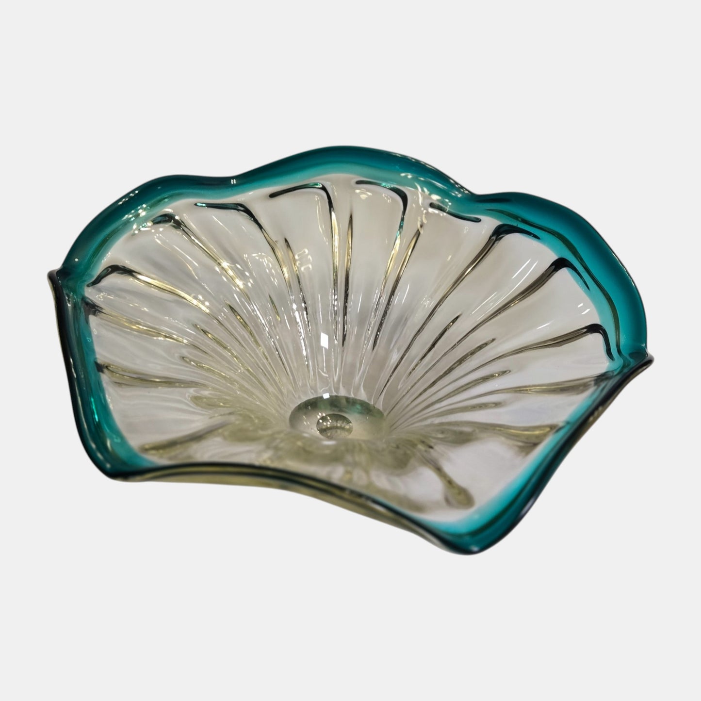 Murano Glass Vintage Glass Bowl Centrepiece Ruffled Specifically - Turquoise
