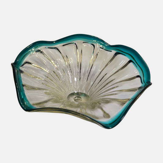 Murano Glass Vintage Glass Bowl Centrepiece Ruffled Specifically - Turquoise