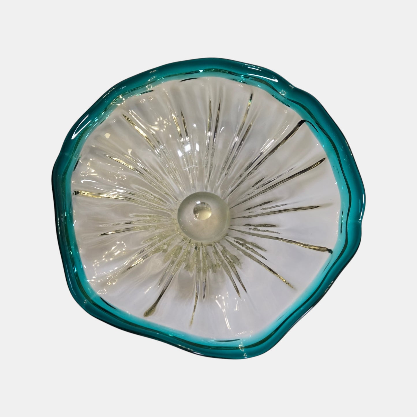 Murano Glass Vintage Glass Bowl Centrepiece Ruffled Specifically - Turquoise