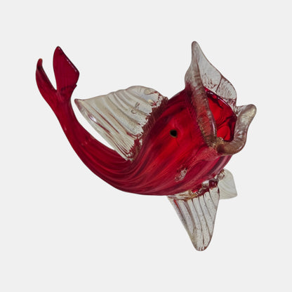 Murano Vintage Fish Vase Clear Fins - Ruby Red