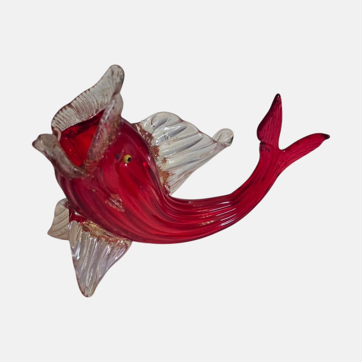 Murano Vintage Fish Vase Clear Fins - Ruby Red