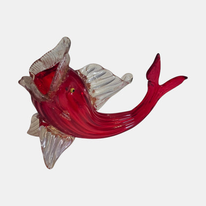 Murano Vintage Fish Vase Clear Fins - Ruby Red