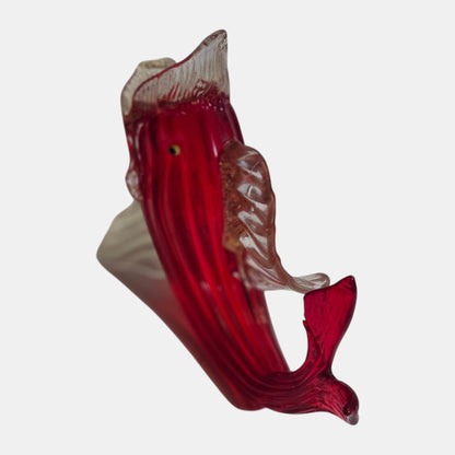 Murano Vintage Fish Vase Clear Fins - Ruby Red
