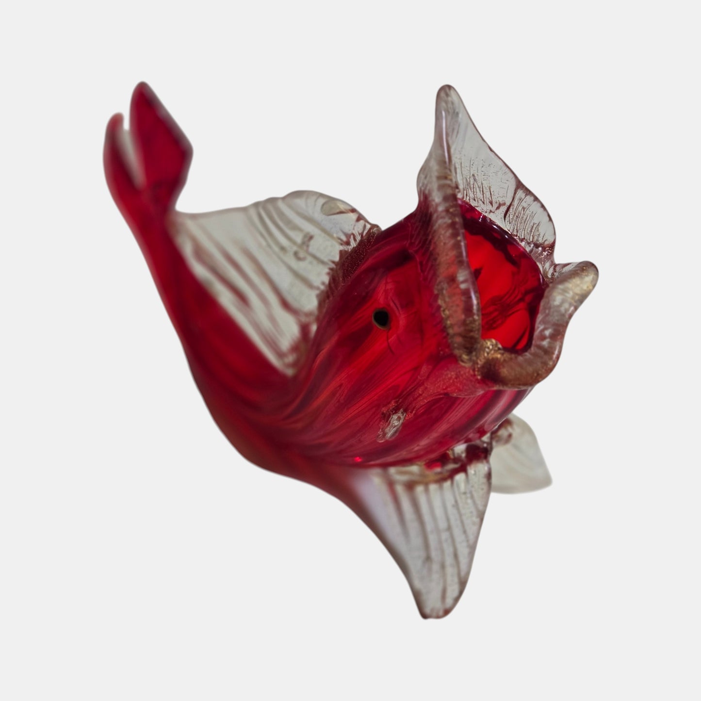 Murano Vintage Fish Vase Clear Fins - Ruby Red