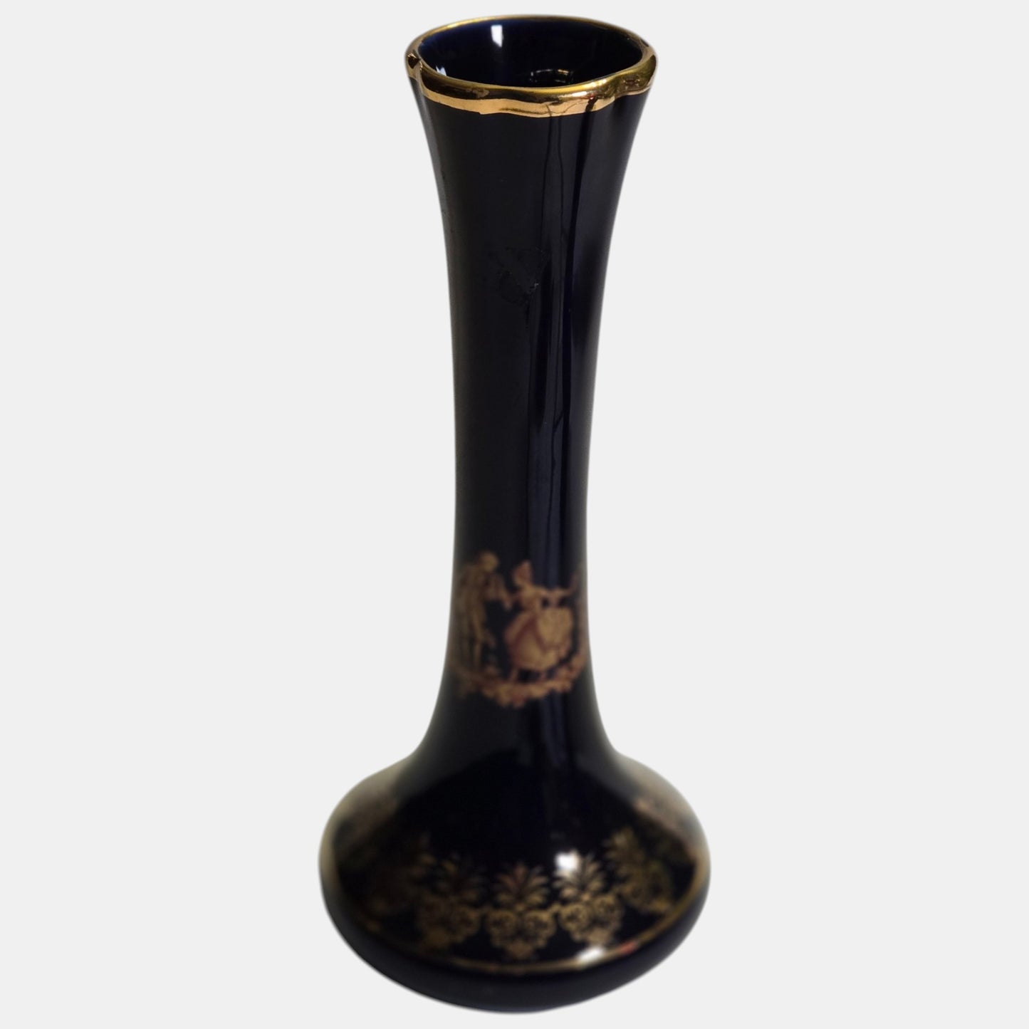 Limogen Castel Porcelain Vases Gold Scenes - Cobalt Blue