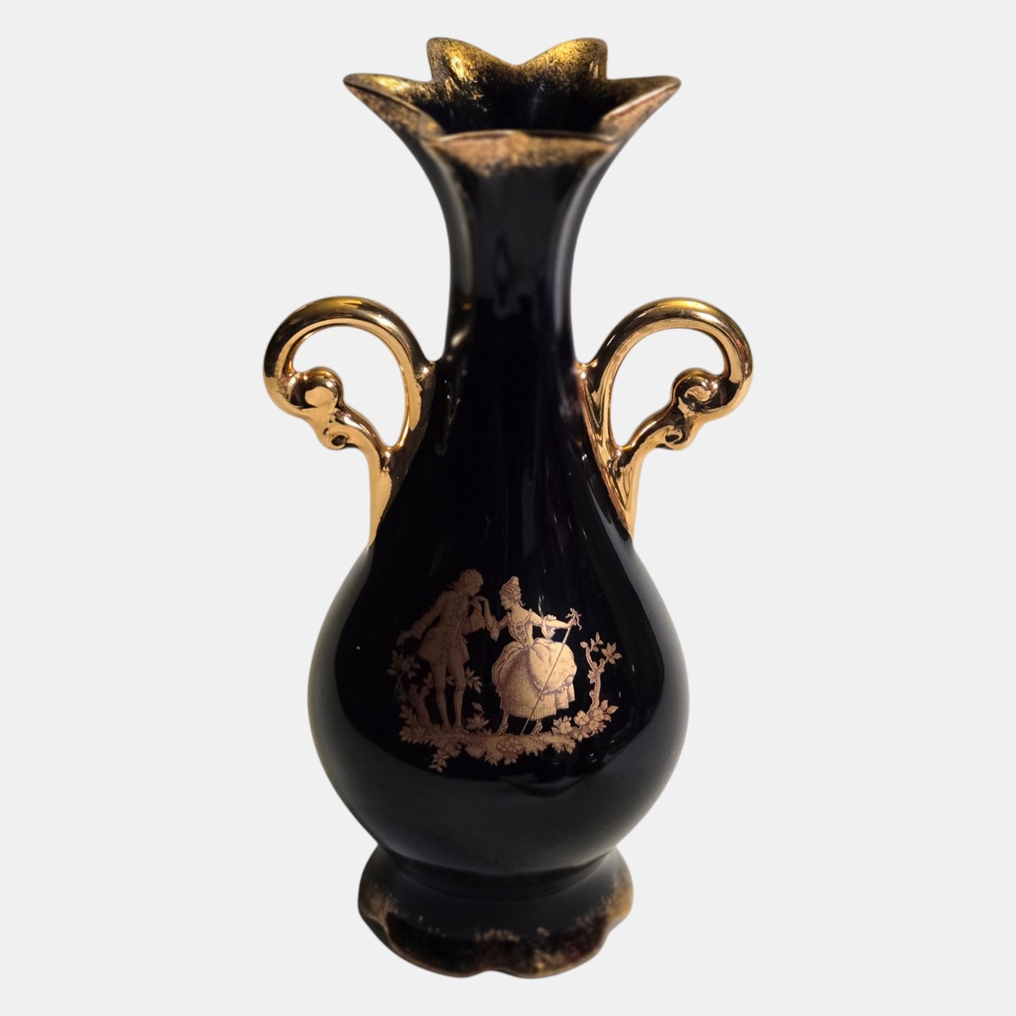 Limogen Castel Porcelain Vases Gold Scenes - Cobalt Blue