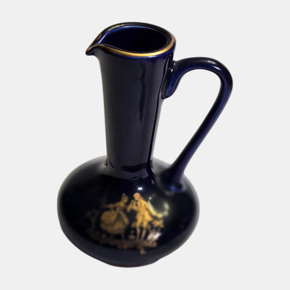 Limogen Castel Porcelain Vases Gold Scenes - Cobalt Blue