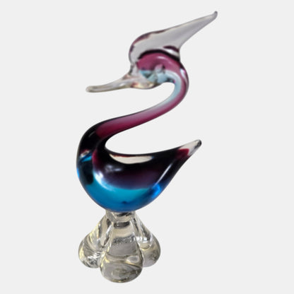 Murano Vintage Glass Bird Clear Sculpture - Blue