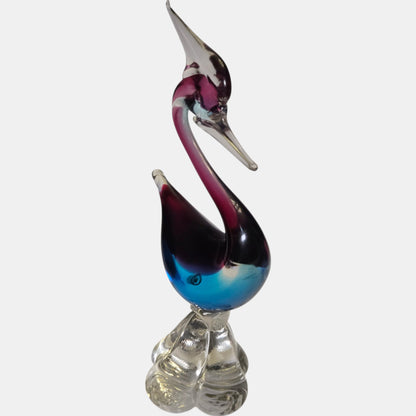 Murano Vintage Glass Bird Clear Sculpture - Blue