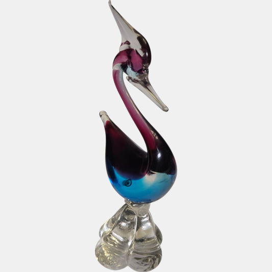 Murano Vintage Glass Bird Clear Sculpture - Blue