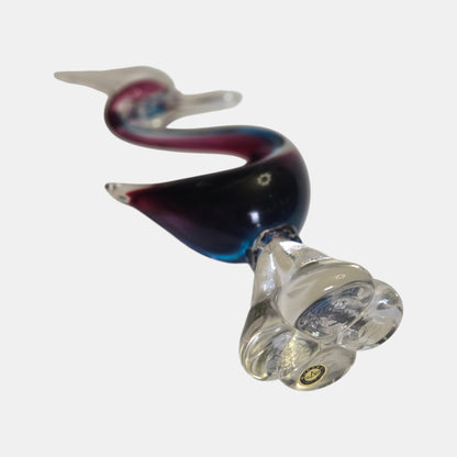 Murano Vintage Glass Bird Clear Sculpture - Blue