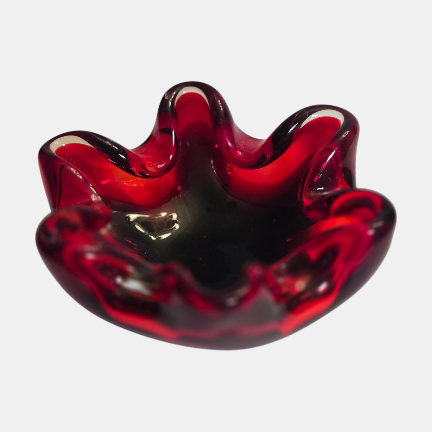 Murano Vintage Glass Bowl Style Well - Ruby Red