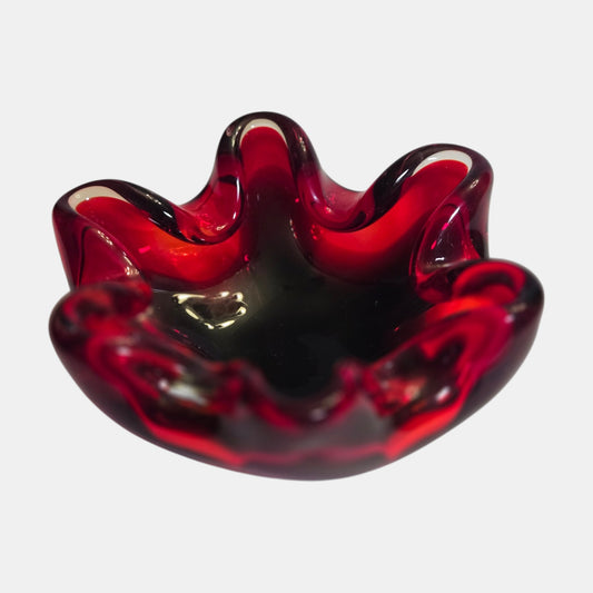 Murano Vintage Glass Bowl Style Well - Ruby Red