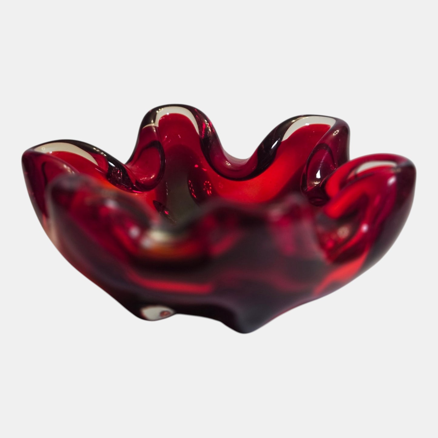 Murano Vintage Glass Bowl Style Well - Ruby Red