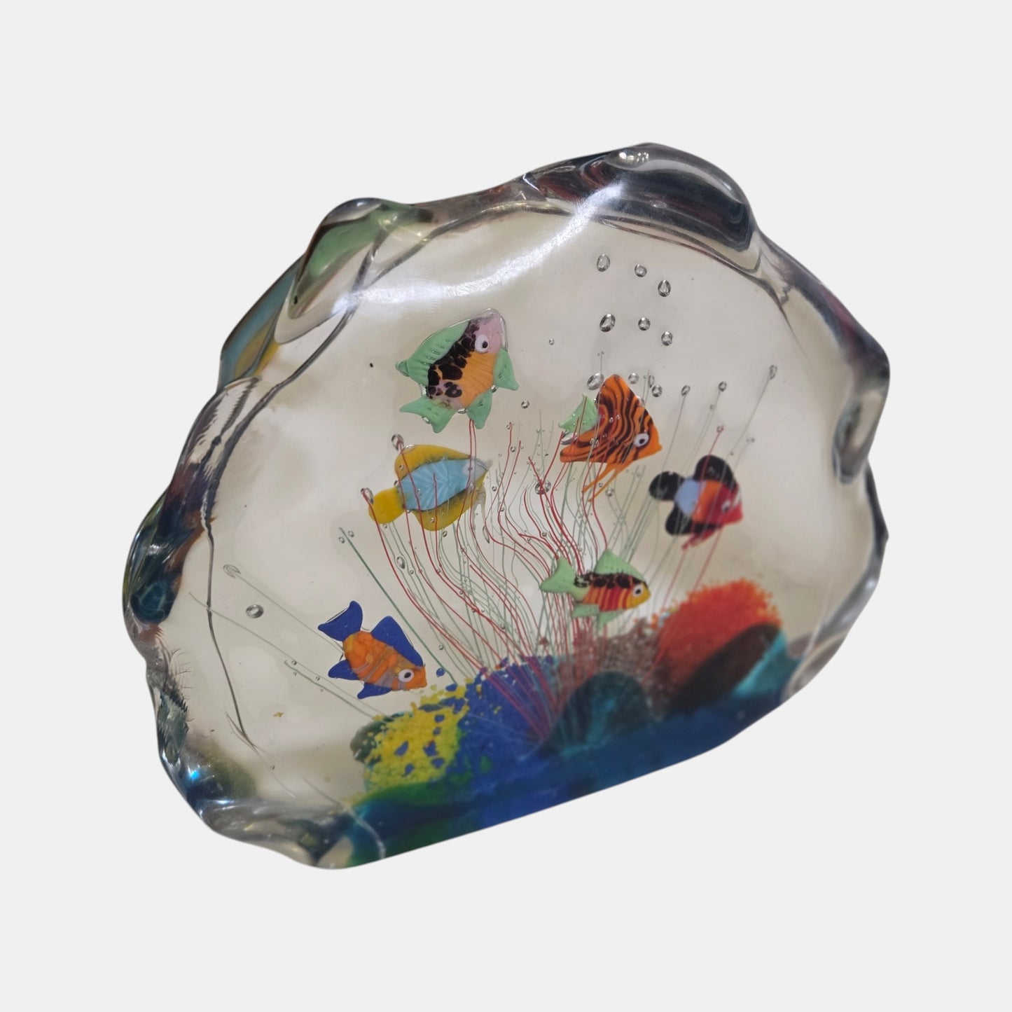 Murano Glass Aquarium With Six Fish Italy Clear - Multi