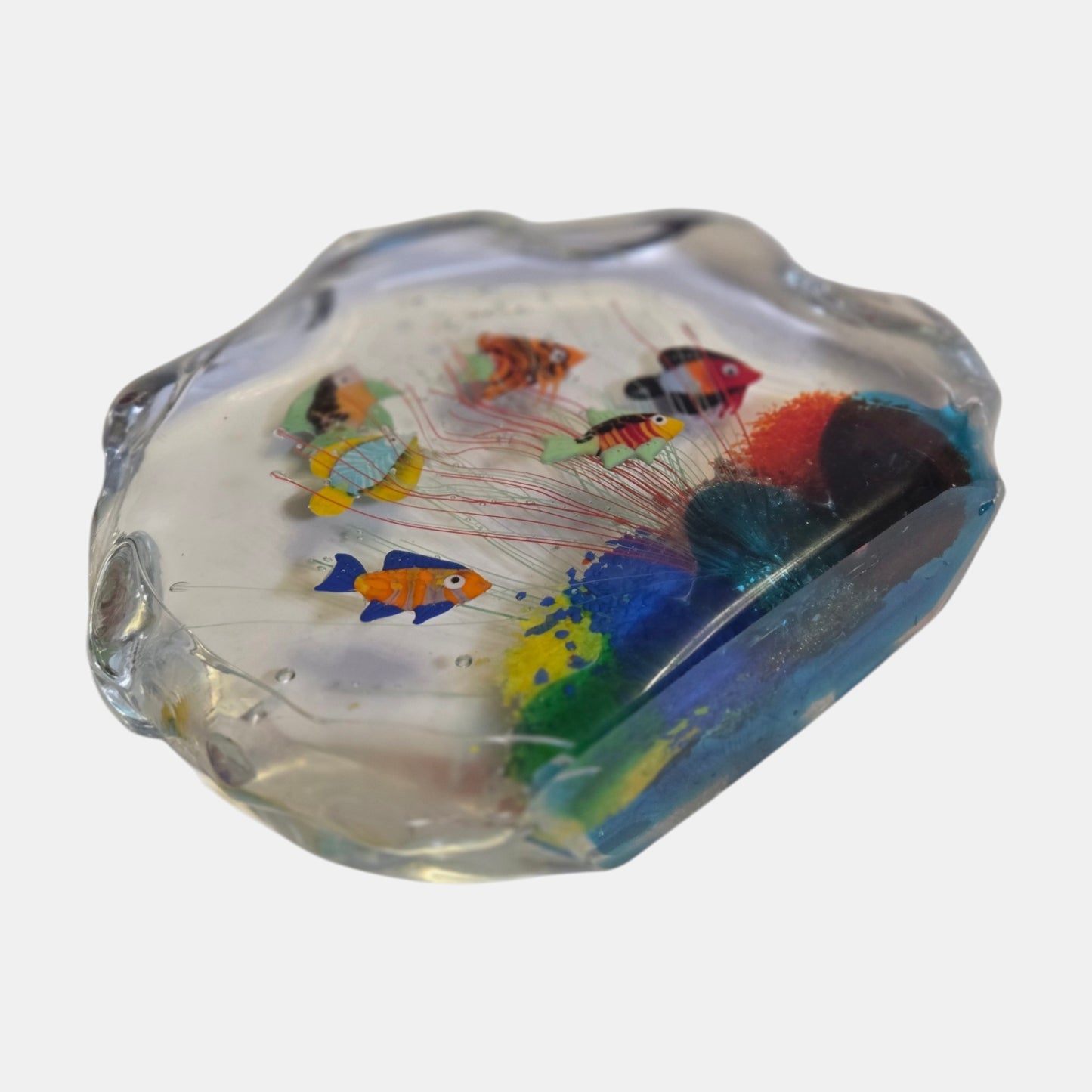 Murano Glass Aquarium With Six Fish Italy Clear - Multi