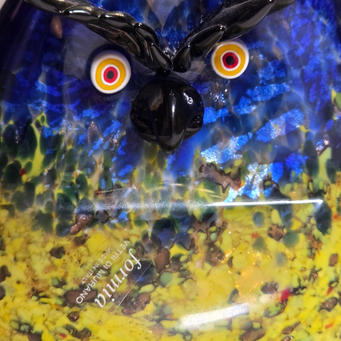Murano Formia Glass Owl Figurine Design Yellow - Multi