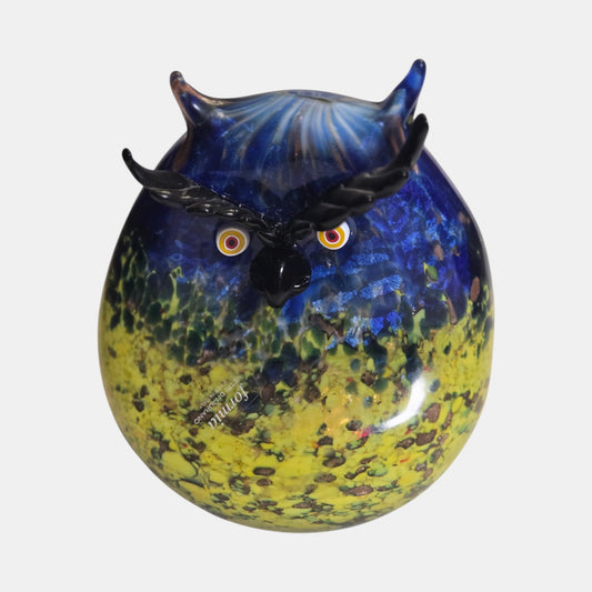 Murano Formia Glass Owl Figurine Design Yellow - Multi
