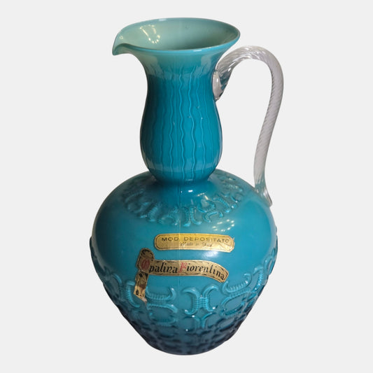Opalina Empoli Fiorentina Blue Glass Jug/Vase Elegant Opaline - Turquoise