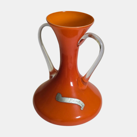 Opalina Fiorentina Two Handed Crystal Orange Glass Vase/Jug - Orange/Red