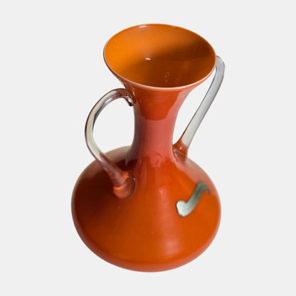 Opalina Fiorentina Two Handed Crystal Orange Glass Vase/Jug - Orange/Red