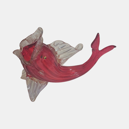 Murano Vintage Red Glass Fish Vase - Ruby Red