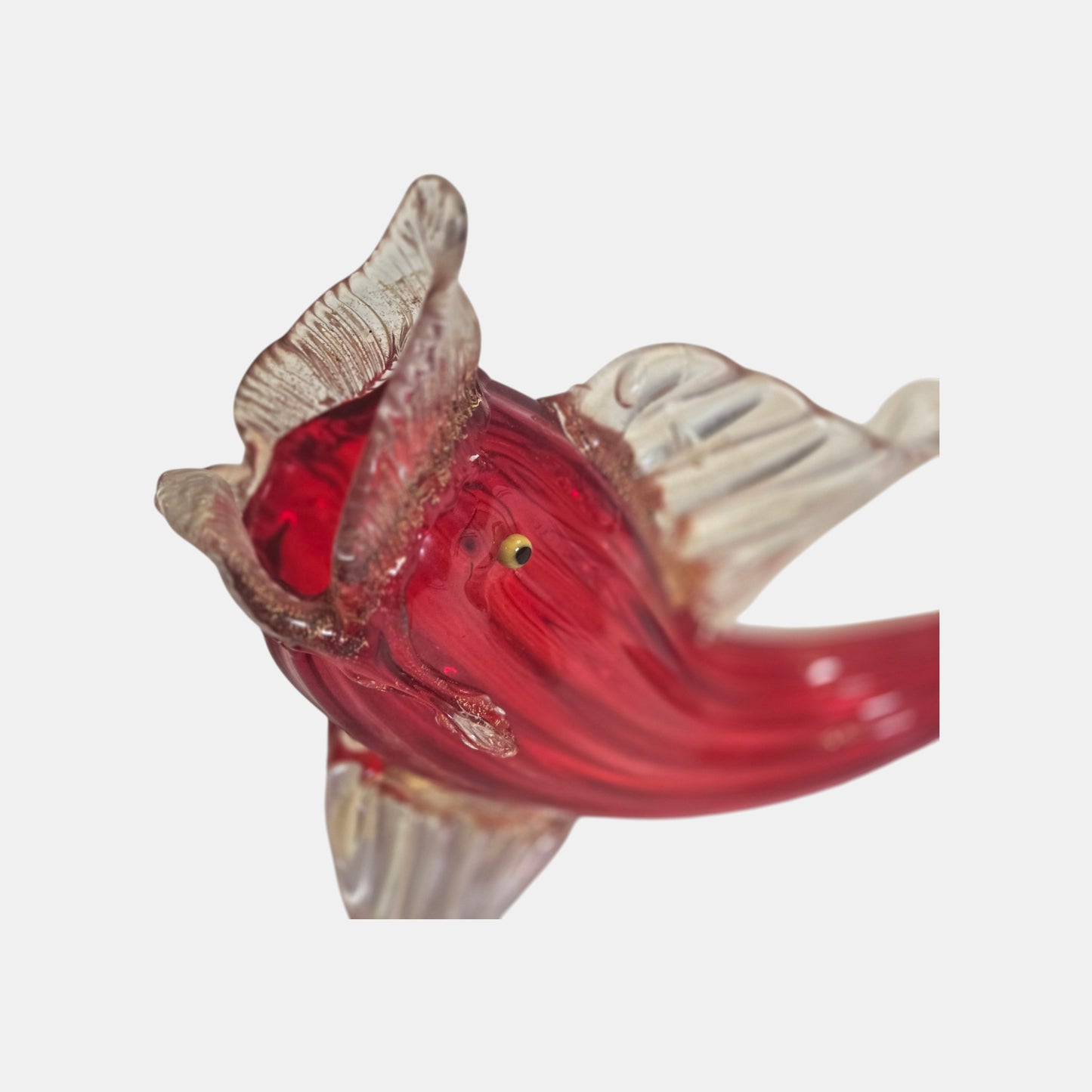 Murano Vintage Red Glass Fish Vase - Ruby Red
