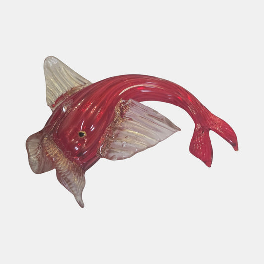 Murano Vintage Red Glass Fish Vase - Ruby Red