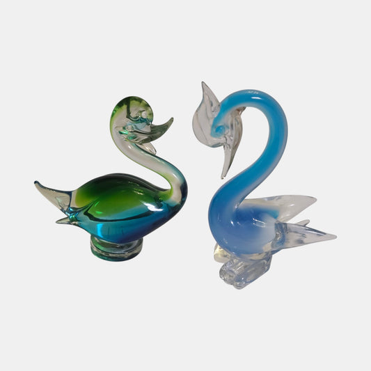 Murano Vintage Blue Swans - Blue/Teal