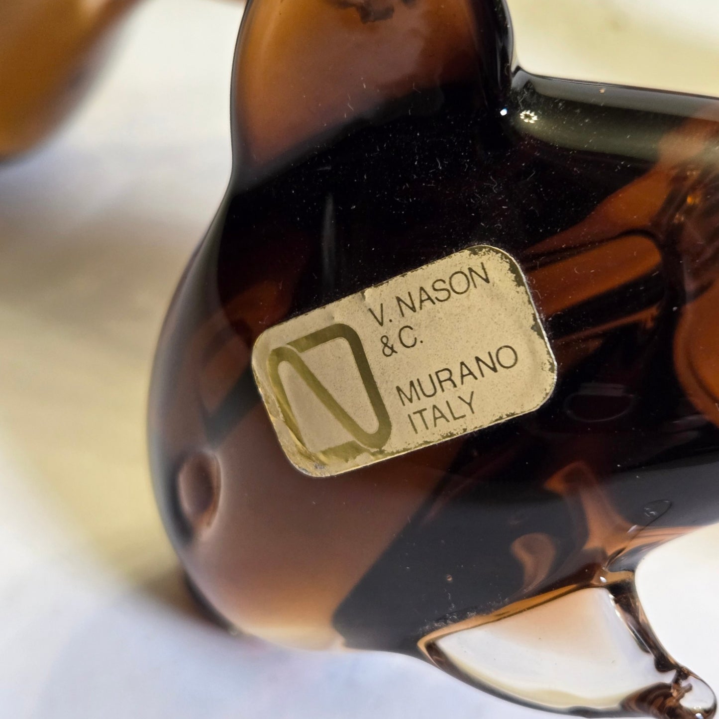 Murano Pair Of Dophiness Smoked Amber Brown Glass - Smokey Grey