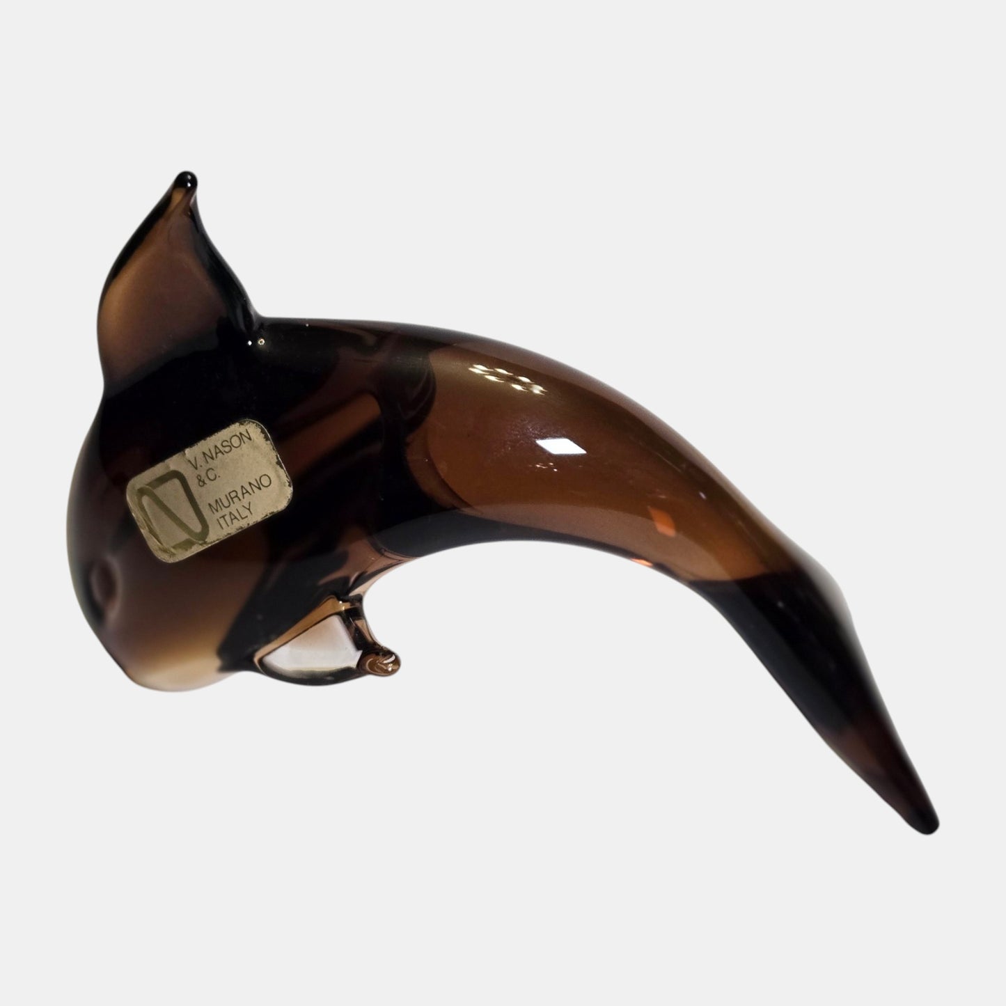 Murano Pair Of Dophiness Smoked Amber Brown Glass - Smokey Grey