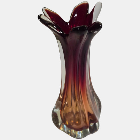 Murano Vintage Ruby Red Glass Vase - Cranberry/Red