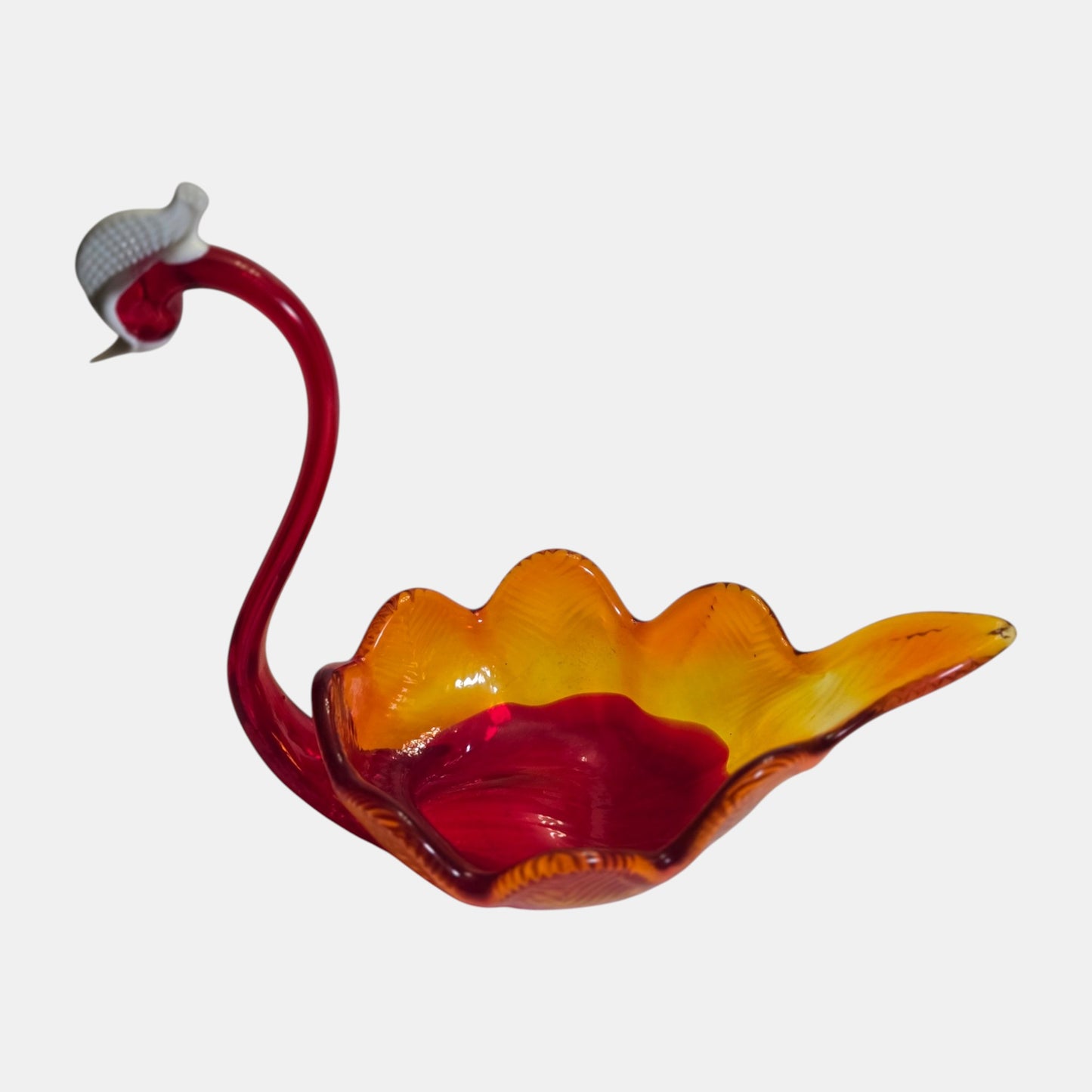 Murano Vintage Glass Swan Dish Cranberry Red - Cranberry/Red