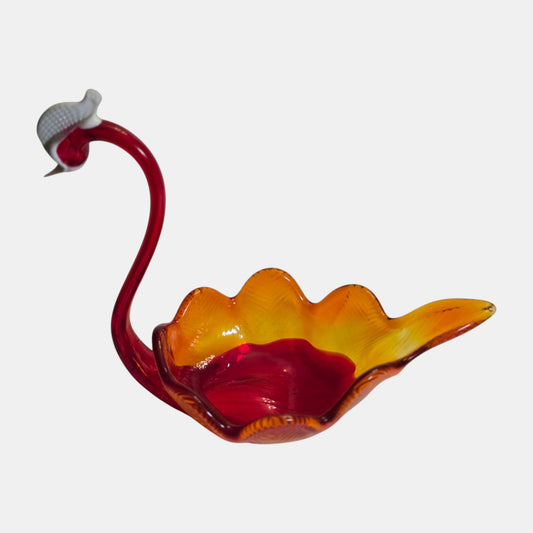 Murano Vintage Glass Swan Dish Cranberry Red - Cranberry/Red