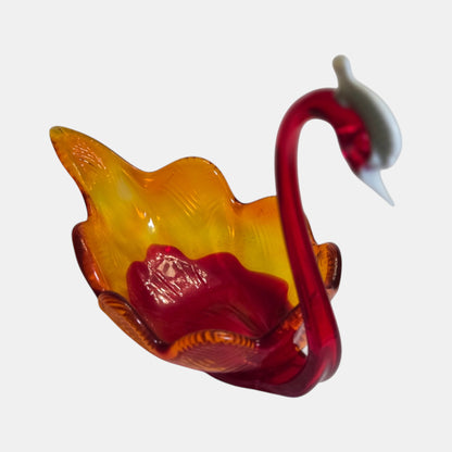 Murano Vintage Glass Swan Dish Cranberry Red - Cranberry/Red