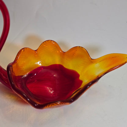 Murano Vintage Glass Swan Dish Cranberry Red - Cranberry/Red