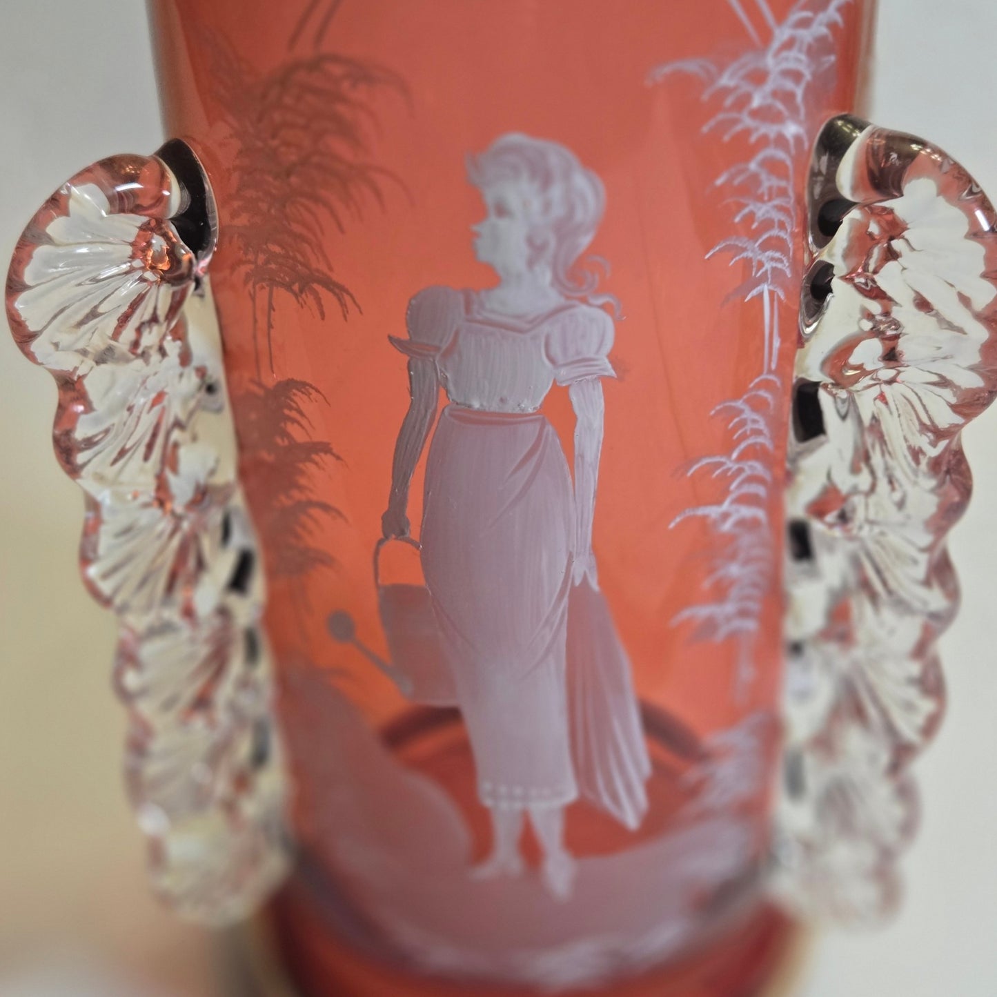 Mary Gregory Ruby red Glass Vase With Painted Picture - Cranbery/Red