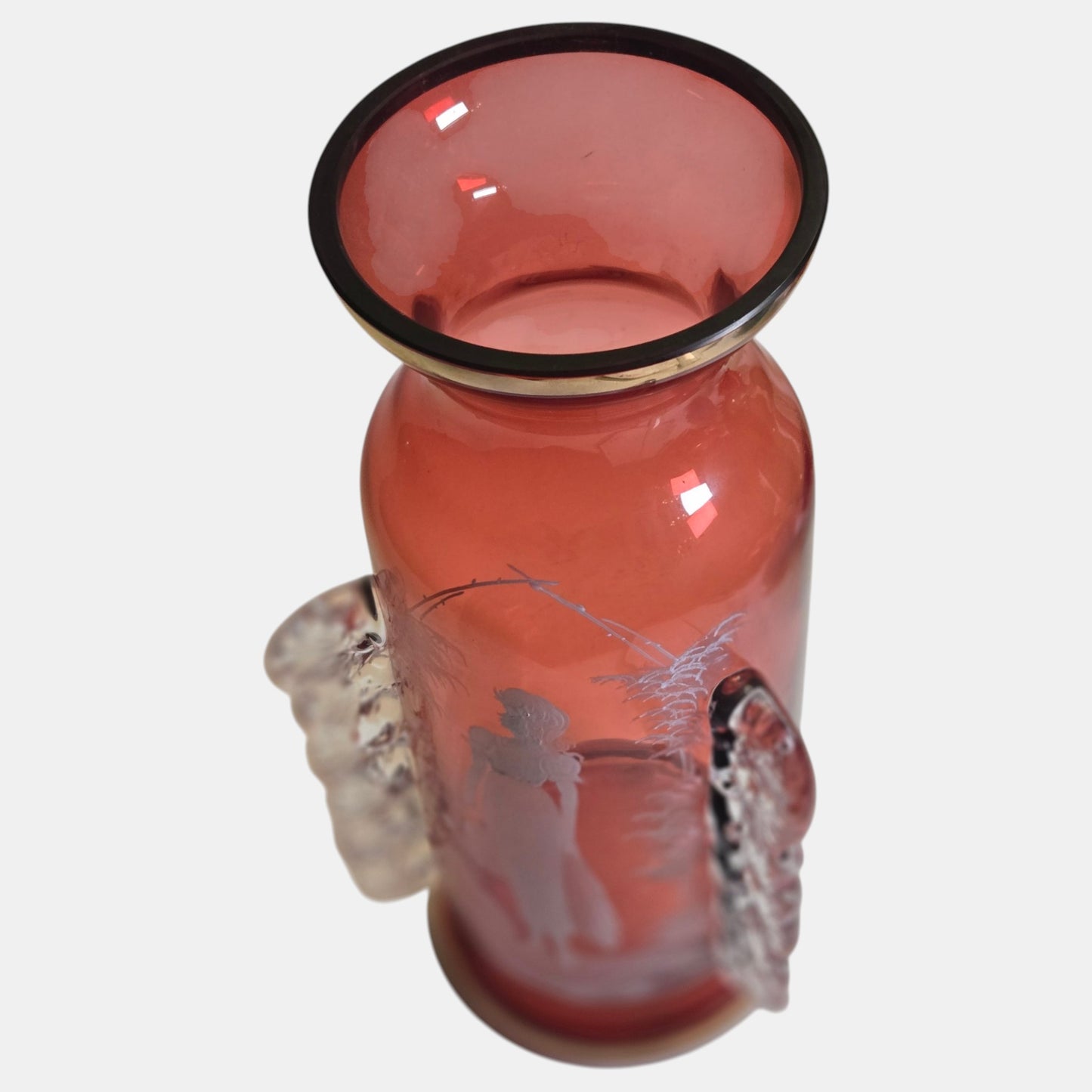 Mary Gregory Ruby red Glass Vase With Painted Picture - Cranbery/Red