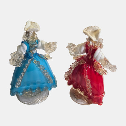 Murano Vintage Pair of  Red and Blue Glass Figurine - Red/Blue