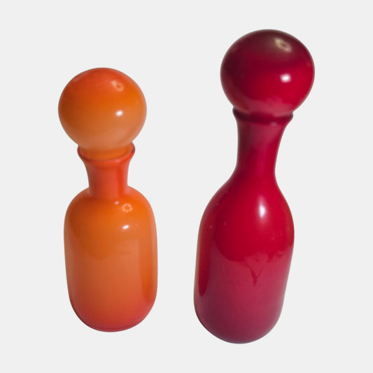 Scandinavian Retro Red and Orange Bottle With Stoppers - Oragne/Red