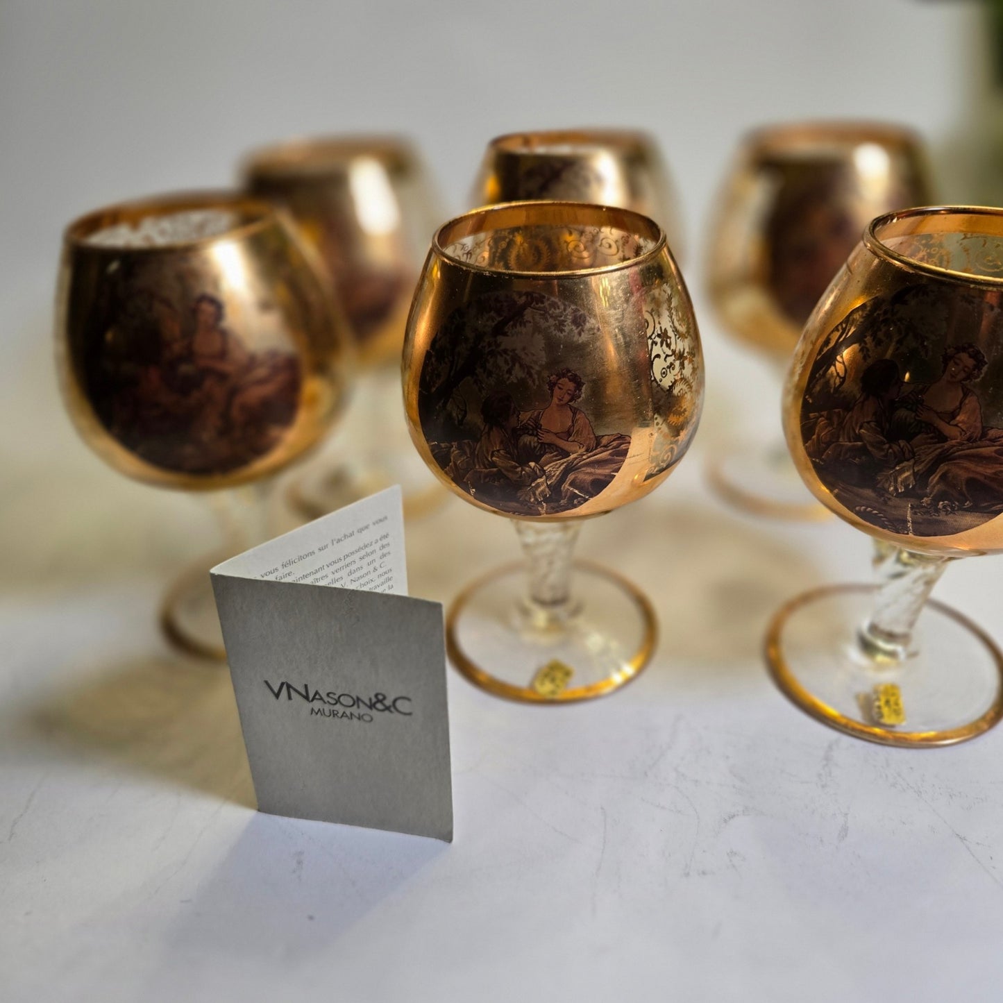 Murano V Nason & C Decanter Set With Six Glasses - Gold
