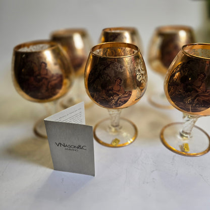 Murano V Nason & C Decanter Set With Six Glasses - Gold