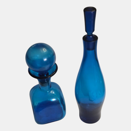 Empoli Pair Of Blue Decanter Bottles - Blue