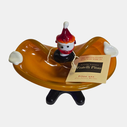 Murano Fratelli Pitau Vintage Clown Dish - Orange/Amber