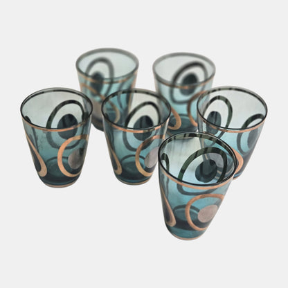 Bohemian Czech Vintage Blue and Gold Decanter Set - Blue/Gold