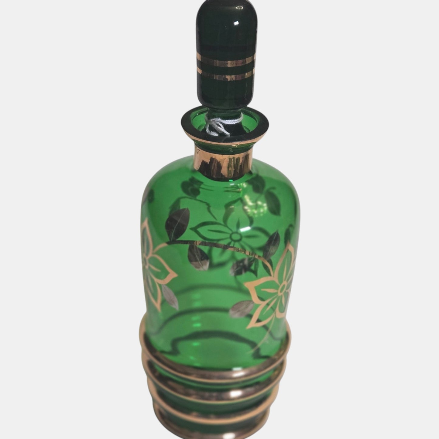 Bohemian Czech Vintage Green and Gold Decanter Set - Green/Gold