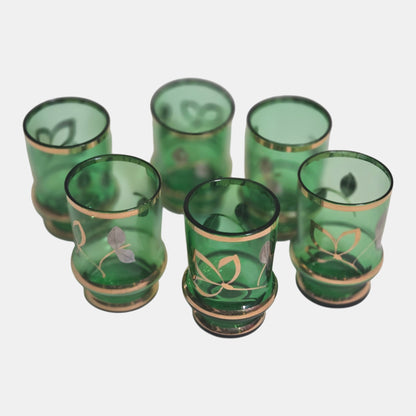 Bohemian Czech Vintage Green and Gold Decanter Set - Green/Gold