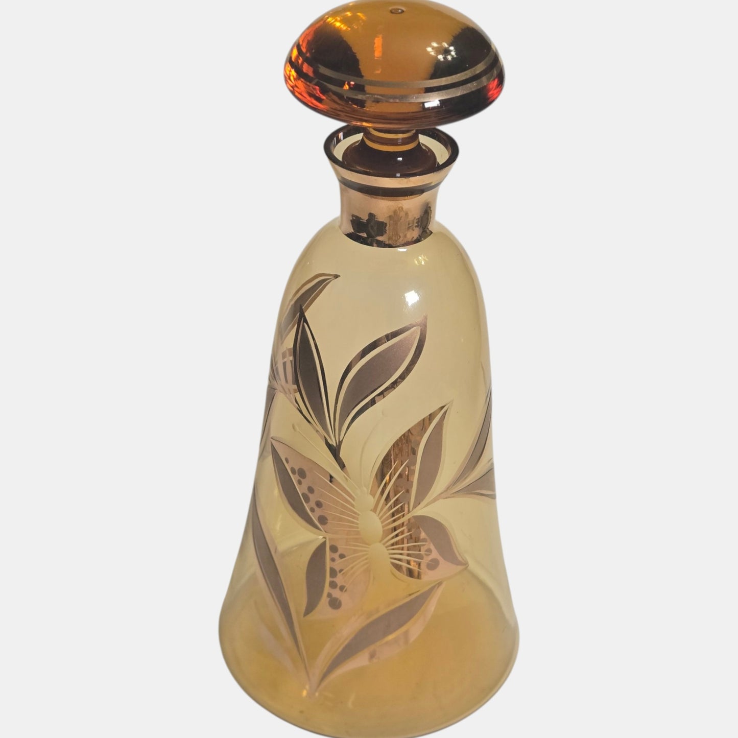 Bohemian Czech Vintage Amber and Gold Decanter Set - Amber/Gold