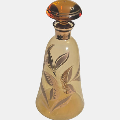 Bohemian Czech Vintage Amber and Gold Decanter Set - Amber/Gold