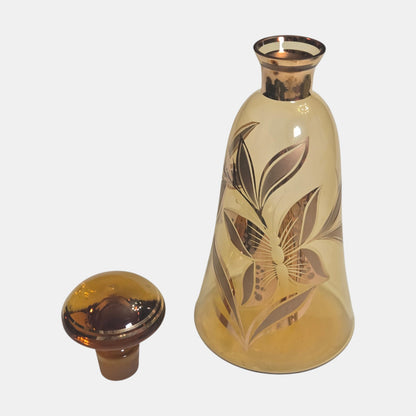 Bohemian Czech Vintage Amber and Gold Decanter Set - Amber/Gold